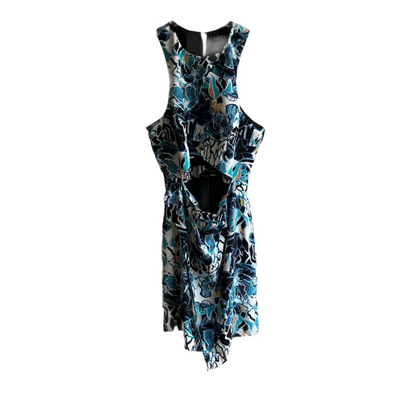 NBD x Naven Twins Reality Mini Wrap Dress Size L Blue Floral Cutouts Sleeveless - Picture 3 of 12